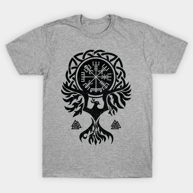 Vegvisir and Phoenix bird T-Shirt by Nartissima